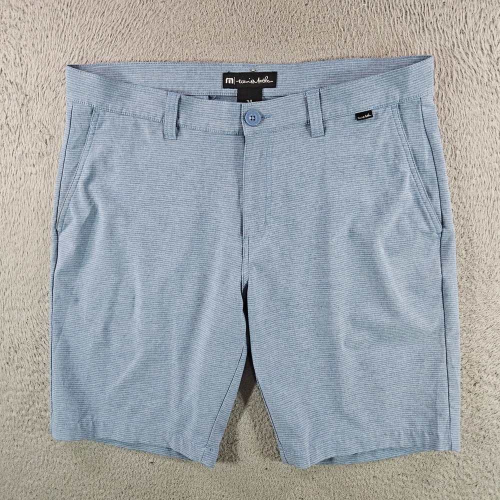 Travis Mathew Beck Golf Shorts Mens 34 Blue Heathered Stripe Stretch Performance